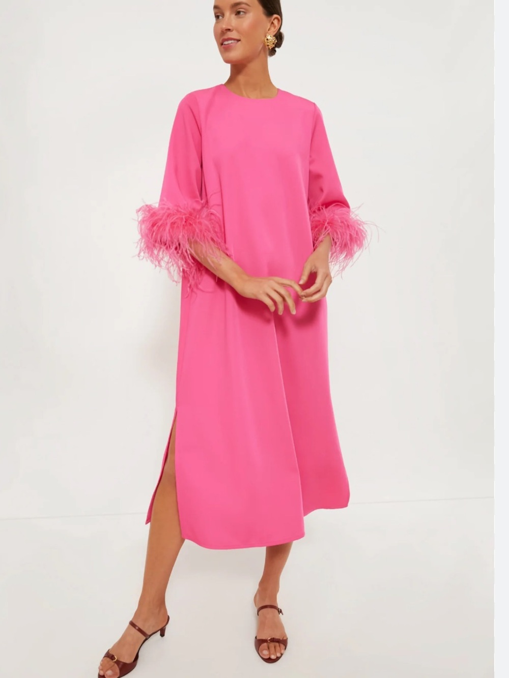 Tuckernuck Vibrant Pink Feather-Cuff Midi Dress